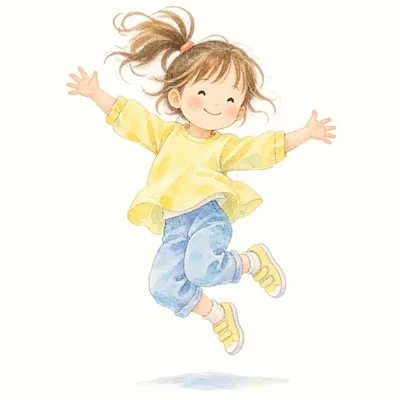 両手を広げて跳びはねる子どものイラスト