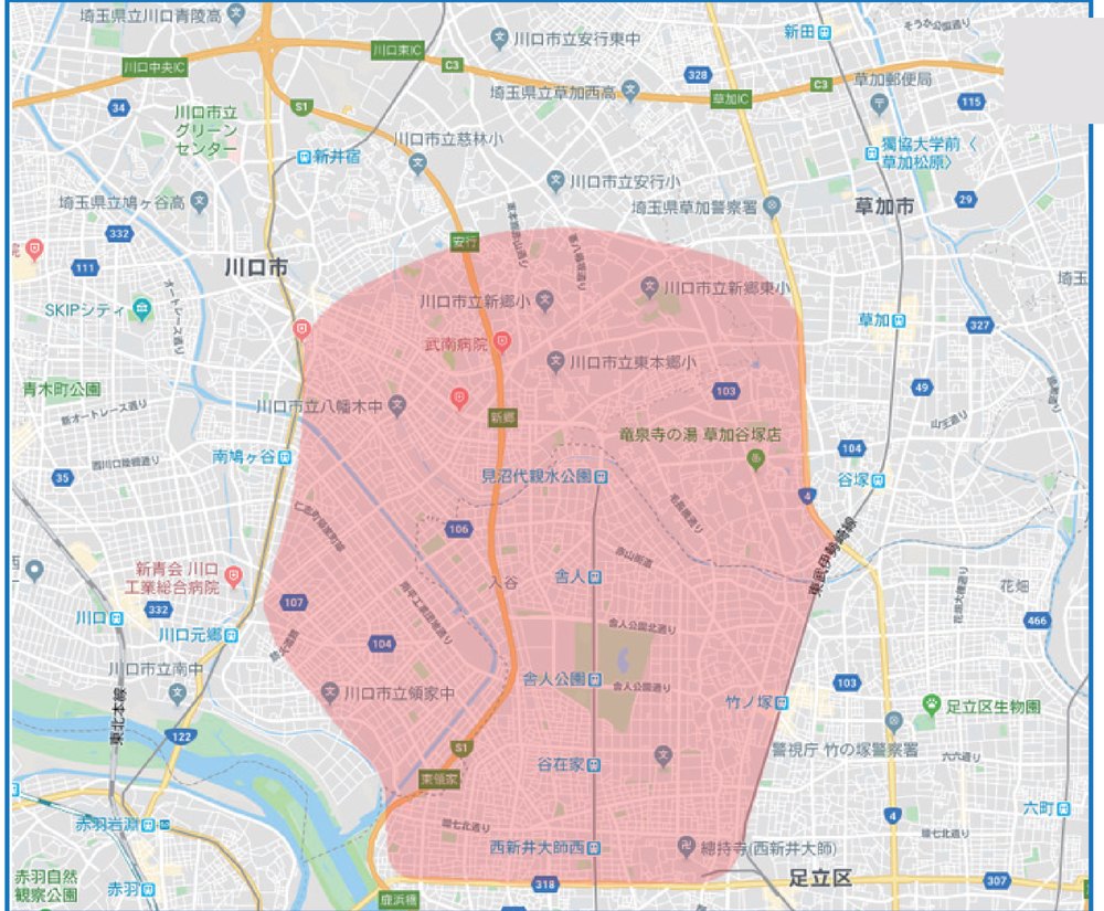 舎人 送迎エリアマップ